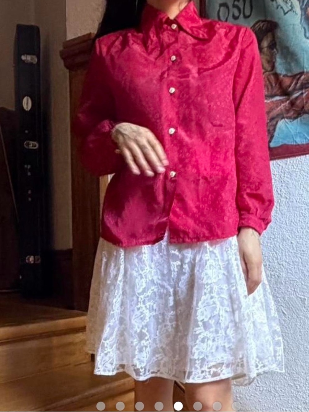 Bright red dagger collar Button-Up Blouse
